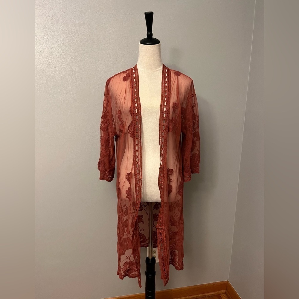 Wishful Park Floral Lace Open-Front Duster Cardigan - Size Small